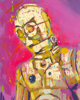 o.T. 30x40cm Stahlstift, Wasserfarben auf Büttenpapier 1987 C3PO, 100x80cm, 2017, Öl auf Leinwand